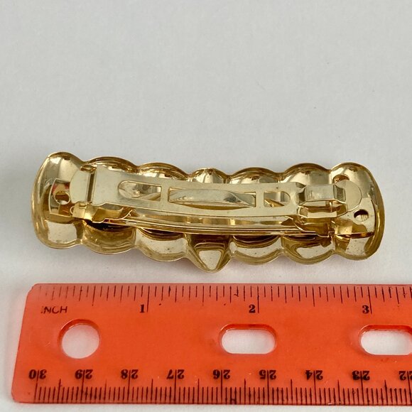 Vintage Gold Scallop Shrimp French Barrette 80s 90s Geometric Metal Leeza - Picture 9 of 9